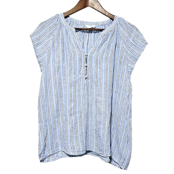 Time & Tru Womens Flutter Sleeve Popover Henley Button Front Top Linen Blend M - Picture 1 of 5